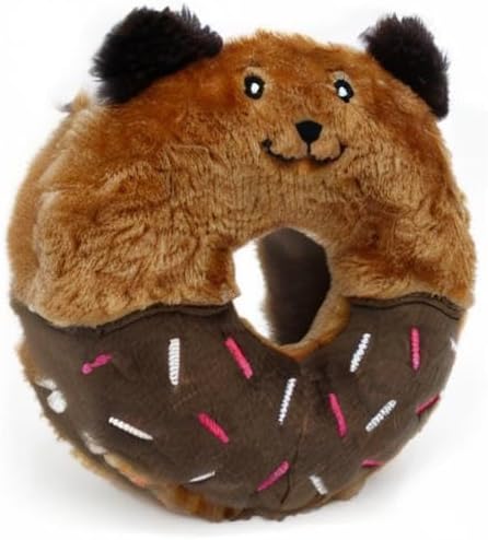 ZippyPaws Donutz Buddies Interactive Pet Toys - Donut Dog Hide and Seek Toy, Puppy Toys, Colorful Squeaky Dog Toys, Bear, original, (ZP1032)