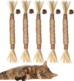 5 PCS Natural Matatabi Silvervine Chew Sticks, Natural Dental Interactive Catnip Toys for Indoor Cats & Kittens, Suitable for Teething and Stress Relief