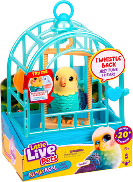 Little Live Pets My Really Real Bird & Cage - Indie, Interactive, Realistic Pet Bird, 20+ Sounds & Reactions (25cm/9,8in Cage, 10,9cm/4,3in Bird), Records & Repeats or Whistles Back, Carry & Display