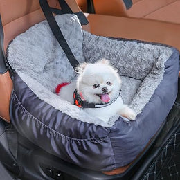 Dog Car Seat for Small Dogs, Washable Pet Booster Seats with Clip-On Safety Leash, Comfy Deluxe Plush Carseat with Storage Pockets, Puppy Car Travel Carrier Bed for Dogs Under 25 lbs, Grey
