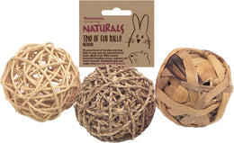 Rosewood Naturals Trio of Fun Balls, Small Animal Activity Toys, Natural Materials Hand Woven for Small Animals (1 x Pack of 3 Balls)