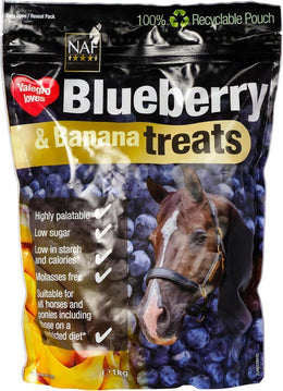 NAF Blueberry & Banana Horse Treats 1kg – Natural Low-Sugar Equine Snacks – Laminitis-Friendly Healthy Horse & Pony Treats – Nutritious Daily Reward for Training, Bonding & General Feeding