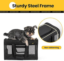 Conlun Cat Carrier Airline Approved, Soft-Sided Dog Carrier with Inner Safety Leash, Pet Transport Carrier for Small-Medium Cats Puppies up to 7KG, Collapsible Travel Kitten Carrier Bag,Black(M)