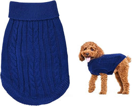 Warm Puppy Sweater for Small Dogs - Knitted Dog Pullover with Soft Turtleneck - Winter Outfit for Welsh Corgi, Yorkshire Terrier, Chihuahua (S, Blue)