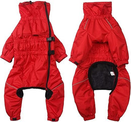 1/2 Trousers Suit Winter Coat for Dog,Dogs waterproof coat with legs and High collar,Fleece linner Dogs jumpersuit with Reflective strip for Puppies Small Medium Large Dog-Red-M
