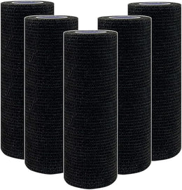 5 Rolls Self Adhesive Bandage 6 inch Extra-Wide Self Adherent Cohesive Bandages 15cm x 4.5m Elastic Breathable Self Adhesive Bandage for Sports and Stretch Athletic,Pet Vet Wrap for Horse, Black