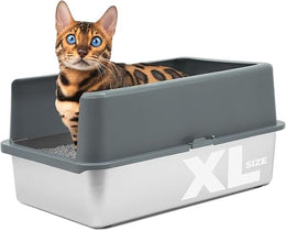 iPrimio Stainless Steel XL Cat Litter Box - Enclosed High-Sided Litter Box for Big Cats - Easy Cleaning, Odour-Resistant Pan - Durable Cat Tray with Smooth Surface, 23.5