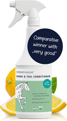 Mane and Tail Detangler Spray for Horses - Adds Brilliant Shine, Untangles & Conditions Hair - Non-Sticky & Long-Lasting Mane and Tail Spray - Dirt Repellent Horse Grooming - 1l