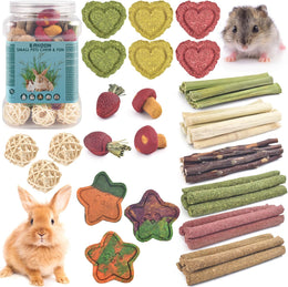 ERKOON 53 Pcs Rabbit Treats Boredom Breaker, Rabbit Chew Toys Set Apple Wood Timothy Hay Sticks Woven Balls for Chinchilla, Guinea Pig, Hamster for Teeth Care and Exercise