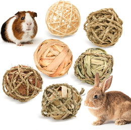 Episkey 6 Pcs Rabbit Chew Toys Natural Grass Ball Rabbit Boredom Breakers Small Pet Accessories Hamster Ball Hamster Toys for Guinea Pig Gerbil Chinchilla (Small)