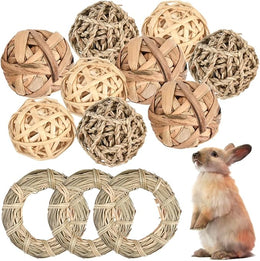 12Pcs Rabbit Toys, Rabbit Treats Chew Toys for Teeth, Bunny Boredom Breakers, Small Pets Chew Balls Grass Balls Natural Toys for Rabbits Chinchilla Bunnies Gerbils and Hamster