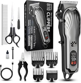 Dog Clippers Professional for Thick Hair, Pet Clippers for Dogs Cordless LED Display Low Noise Rechargeable Dog Trimmer with Grooming Nail Kits