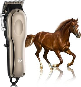 Cordless Horse Clippers – Lightweight, Quiet Horse Clippers Cordless Grooming Kit for Horses, Rechargeable Horse Trimmers Cordless for Thick and Matted Hair, Silver