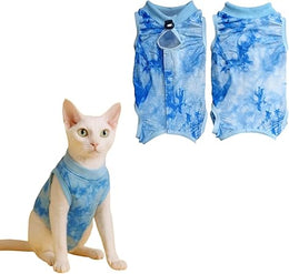 Cat Recovery Suit After Surgery, Breathable Anti-Licking Bodysuit, Soft Post-Op Vest Alternative to Cone for Cats Abdominal Wounds or Skin Diseases (Blue, S)