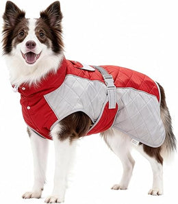 Dog Coat Dogs Winter Coat Fleece Lined,Water-Resistant,Convertible Collar,Back Reflective Strip&Easy to Wear for Outdoor Walking Dog-Jacket(Red, Medium)