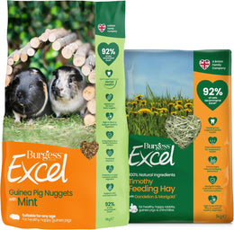 Burgess Excel 3KG Guinea Pig Food & 1KG Feeding Hay Bundle – Guinea Pig Nuggets and Dandelion & Marigold Feeding Hay for Guinea Pigs – Dust Extracted Hay & Guinea Pig Pellets