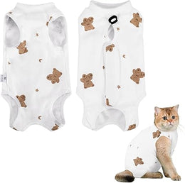 Cat Surgery Recovery Suit Cats Post Surgical Recovery Suit Kitten Onesie Bodysuit Anti-licking Cats Vest Wound Protector Clothes,Elizabethan Collar&Cone Alternative(M/Bear Print)