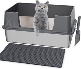 Gimars XL Stainless Steel Cat Litter Box, Easy to Clean & No Odour Stainless 36L High Sided Steel Litter Tray, Leak-Proof Cat Litter Trays with Scoop & Mat, 58x38x26cm