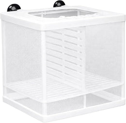 Fish Breeding Box, Breeding Box for Fish Tank, Baby Fish Separator for Tank, Small Fry Hatchery Net with 4 Suckers, Aquarium Breeding Box, 16 * 14.5 * 15.5cm（White） ﻿