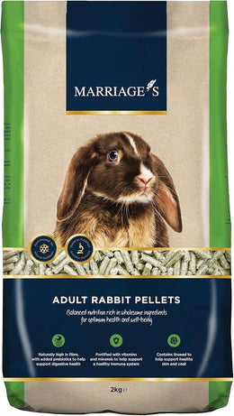 Marriage’s - Adult Rabbit Food, Rabbit Pellets for a Healthy Weight and Immune System, Indoor Food with Sunflower Seed, High in Fibre, 100% Nutri Pressed, Suitable for 20 Weeks and Older (2kg)