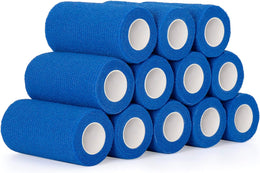 12 Rolls Cohesive Bandage 4 Inch Self Adherent Cohesive Bandages 10cm x 4.5m Horse Dog Tail Bandage Pet Vet Wrap Self Adhesive Bandages for Wrist Ankle Sports Wrap Tape (Blue)