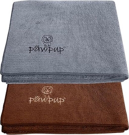PAWPUP Dog Towel Super Absorbent 100x60cm Set of 2 Microfibre Pet Towel for Dogs Cats and other Pets (Brown and Grey)