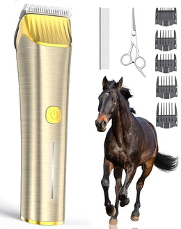 oneisall Horse Clippers,Low Noise Cordless Horse Grooming Kit for Horse Thick and Matted Long Hair with Metal Blade