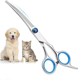 Stainless Steel Dog & Cat Grooming Scissors - Round Tip, Curved Scissor