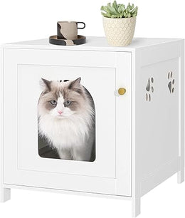 Hzuaneri Cat Litter Box Enclosure, 52 cm L Hidden Litter Box Furniture, Wooden Indoor Pet House with Front Arched Door, Side End Table, Nightstand for Living Room, Bedroom, White CB82213X