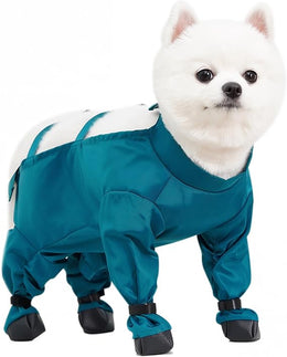 Waterproof Dog Shoes - Non Slip Dogs Boot Paw Protector for Small Dog with Anti Dirty Suspender Raincoat Pant for Injured Paw Stop Lick Outdoor Walking Snow Rainy Weather Puppy Booties (M)