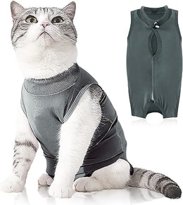 Cat Recovery Suit Post Surgery Bodysuit for Cats, Anti-Lick Pet Vest for Kitten Spaying, Professional Recovery Suit for Abdominal Wounds or Skin Diseases (Grey, M)