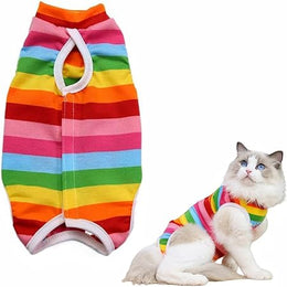 Cat Recovery Suit Cat Vest After Surgery Vest After Surgery Recovery Suits for Kitten and Small Dog After Surgery Wear Pajama Suit (Rainbow, L)