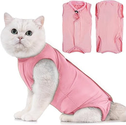 Avont Cat Recovery Suit Post Surgery, Elizabethan Collar & Cone Alternative, Kitten Onesie Pet Surgical Spay Shirt for Abdominal Wounds or Skin Diseases -Pink(S)