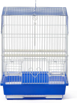 Prevue Pet Products Flat Top Economy Parakeet and Small Bird Travel Cage with White Wire, Blue Plastic Base with Removable Tray