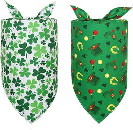 2Pcs St Patricks Day Dog Bandanas Decorations,Shamrock Pets Dog Scarf Costume Accessories,Adjustable Dog Bandana Triangle Washable Cat Bandana for Small Medium Large Dogs Cats Gifts