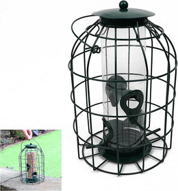 DIVCHI Large Heavy Duty Squirrel Proof Bird Feeder For Wild Seed Feed Mix Outdoor Garden Use - With Strong Metal Cage To Deter Squirrels & Large Birds (Caged Feeder)