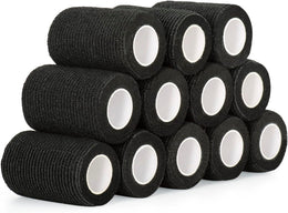 12 Rolls Vet Wrap Self Adhesive Bandage Tape 7.5cm x 4.5m Elastic Cohesive Bandages Wrap for Wrist Ankle Pet Vet Wrap for Dogs Horses Football Sock Wrap (Black)