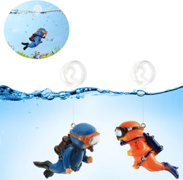 2PCS Floating Fish Decorations, Mini Aquarium Decor - Cute Little Diver, Betta Fish Accessories for All Kinds of Tanks