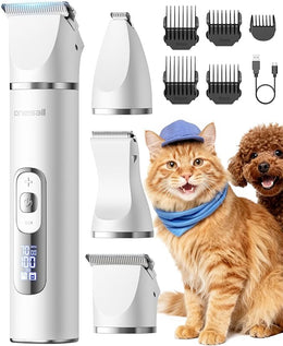 oneisall Quiet Cat Clippers for Matted Fur, Cat Grooming Kit 3 in1 with LCD Display, 3 Speed, Cordless Cat Paw Trimmer, IPX7 Waterproof Cat/Dog Clippers for Paw/Butt/Back/Face/Ear