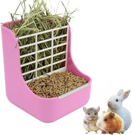 2 in 1 Food Hay Feeder for Guinea Pig, Rabbit Feeder, Indoor Hay Feeder for Guinea Pig, Rabbit, Chinchilla, Feed Bowls Use for Grass & Food (Pink)