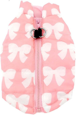 SMALLLEE_LUCKY_STORE Small Dog Cat Winter Coat Harness Jacket with D-ring Boy Girl Pet Puppy Comfort Padded Bomber Vest No Pull Chihuahua Clothes Pink Bows XS