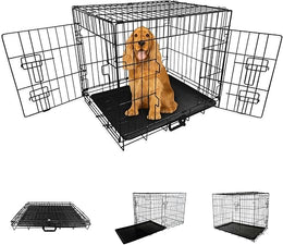 Straame Heavy-Duty Folding Dog Crate for Medium Dogs, 78 × 46 × 53 cm (30″) Black Metal Cage with Front & Side Doors, Chew-Resistant, Removable Easy-Clean Plastic Tray & Carry Handle