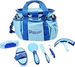 Rhinegold Grooming Bag With Kit, 7 Pieces Equestrian Grooming Gift Set that Includes All Types of Horse Hair Brush, Curry Comb, and Hoof Pick with a Multipurpose Horse Grooming Bag