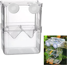 Aquarium Fish Breeding Box Transparent Plastic Breeder Box for Fish Tank Fry Hatchery Incubator Hatching Box for Guppy Tropical Fish Floating with Suction Cups (7 * 8 * 11CM)