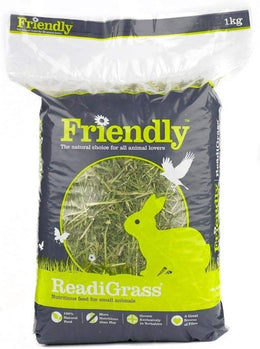Friendly ReadiGrass Rabbit Food Dried Grass High Fibre Small Animal Food for Rabbits and Guinea Pigs, Natural and Nutritous Foraging Feed Hay Alternative - 1KG