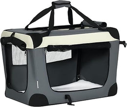 PawHut 60cm Foldable Pet Carrier Bag Soft Travel Dog Crate, Portable Cat Carrier w/ Cushion, for Cats and Miniature Dogs - Grey