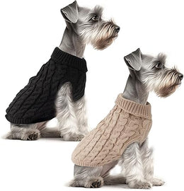 2 Pack Dog Jumpers Knitted Turtleneck, Warm Winter Dachshund Jumper Cute, Apparel Puppy Twist Striped Vest Dog Clothes for Dogs Cats (Beige+Black, M)