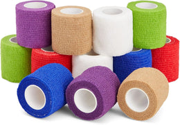 12 Pack Self Adherent Cohesive Bandages for Sports, Travel First Aid Kit, Vet Wrap for Horses, Dogs, 5 cm x 1.8 Metres, 6 Colours