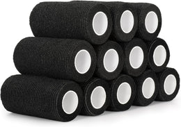 12 Rolls Cohesive Bandage 4 Inch Self Adherent Cohesive Bandages 10cm x 4.5m Horse Dog Tail Bandage Pet Vet Wrap Self Adhesive Bandages for Wrist Ankle Sports Wrap Tape(Black)