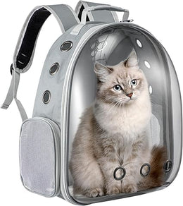 Transparent Bubble Cat Backpack –Space Capsule Pet Carrier Backpack with Hard‑Shell Dome, Breathable Mesh & Padded Straps – Hands‑Free Travel Cat Bag Carrier (Grey)